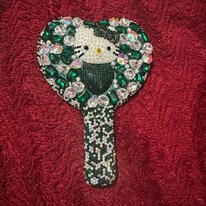 Green and White Kitty Heart-Shaped Decorative Mirror